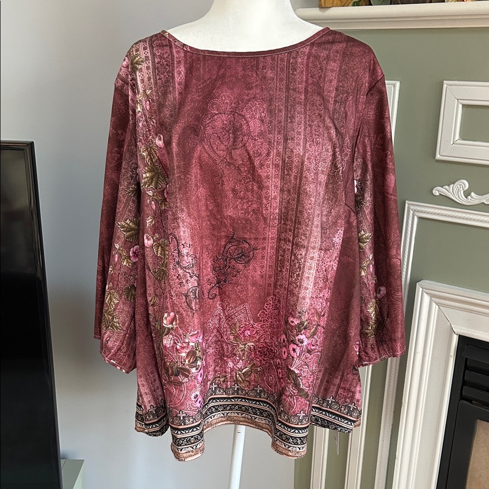 Chic Women's Floral Blouse - Deep Red